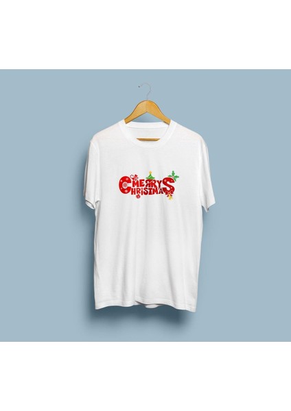 Oversize Merry Christmas Yazısı Tasarım Unisex T-Shirt