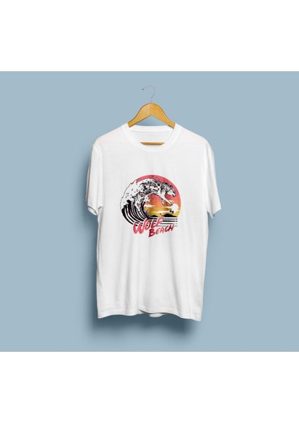 Oversize Wolf Beach Tasarım Unisex T-Shirt