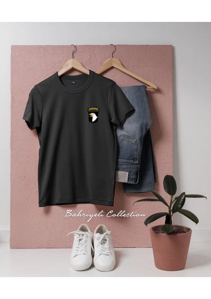 Oversize Hava Indirme Askeri Kartal Logosu Tasarımlı Unisex T-Shirt