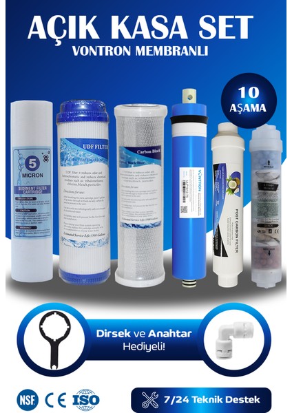 Açık Kasa Su Arıtma Cihazı Filtresi 10 Aşama Bakım Seti Vontron Membranlı Mineral Takviyeli