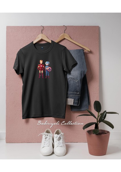 Oversize Komik Çizgi Roman Süper Kahramanları Ikilisi Tasarımlı Unisex T-Shirt