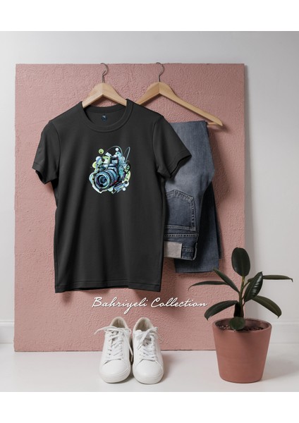 Oversize Camera Abstract Tasarımlı Unisex T-Shirt