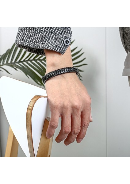 Erkekler Için Tek Halkalı Bilezik, Yumuşak Deri Örgülü Metal Tokalı Moda Takı Bileziği (Yurt Dışından) modelleri