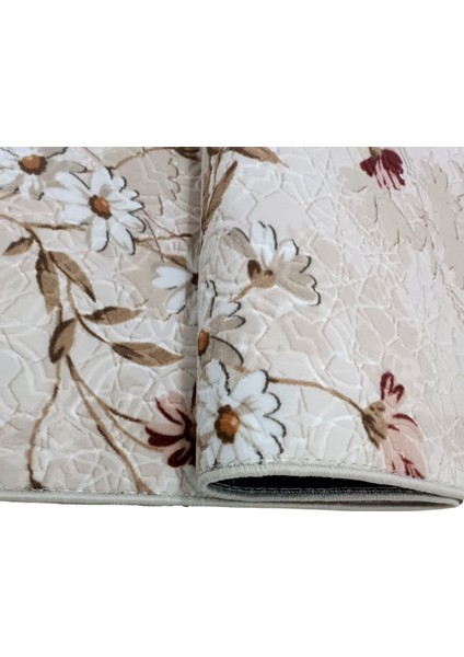 Elit Saçaklı Pembe Kahve Çiçekli Kabartmalı Kaymaz Taban Yıkanabilir Kesme Yolluk Halı indirimleri