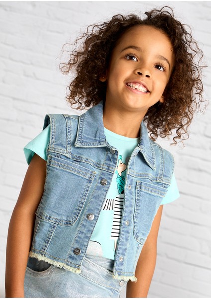 Kız Çocuk Denim Yelek Açık Mavi 3364