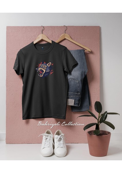 Oversize Fierce Cartoon Wolf Illustration Tasarımlı Unisex T-Shirt fiyatları