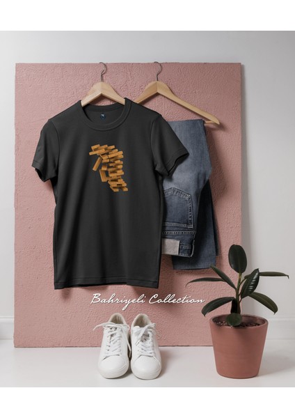 Oversize Düşen Jenga Blokları Tasarımlı Unisex T-Shirt