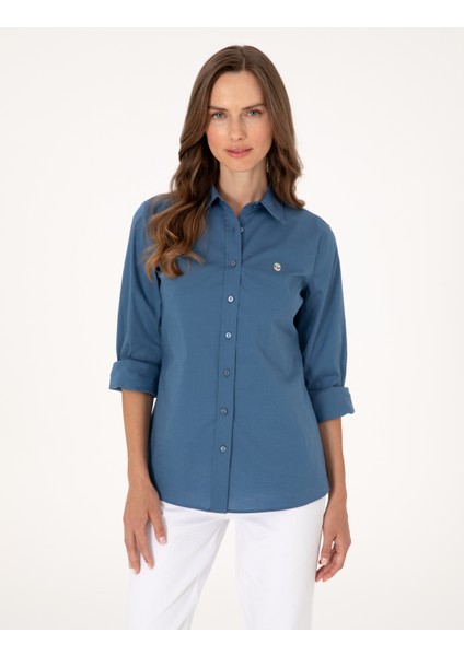Kadın Açık Indigo Slim Fit Uzun Kollu Gömlek 50313589-VR073