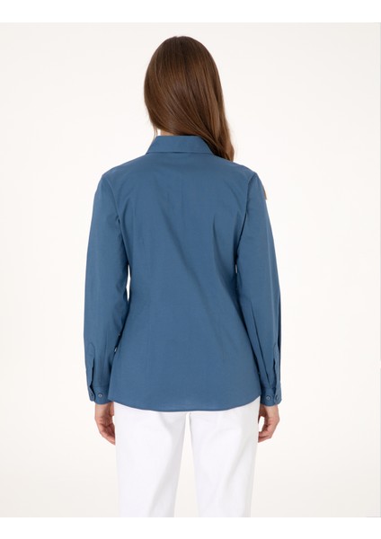 Kadın Açık Indigo Slim Fit Uzun Kollu Gömlek 50313589-VR073