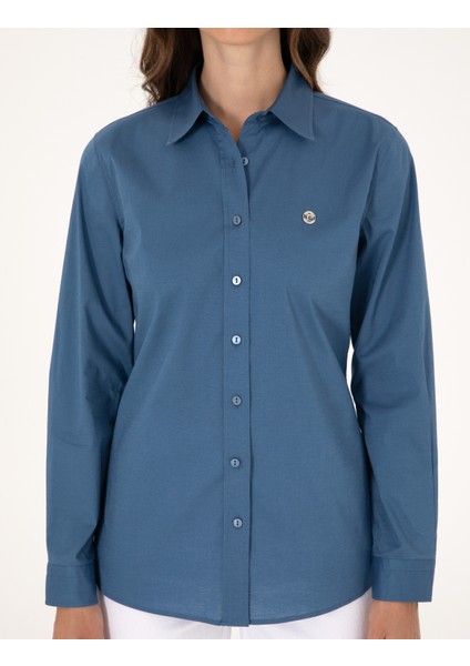 Kadın Açık Indigo Slim Fit Uzun Kollu Gömlek 50313589-VR073