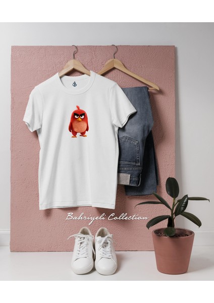 Oversize Angry Birds Action Tasarımlı Unisex T-Shirt