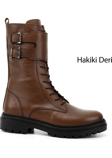 Kadın Taba Antik Fermuarlı Hakiki Deri Postal Bot