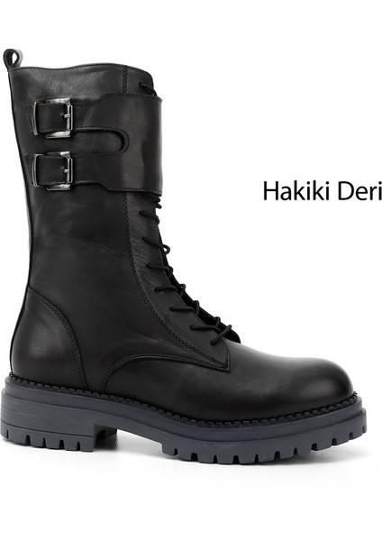 Kadın Gri Fermuarlı Hakiki Deri Postal Bot
