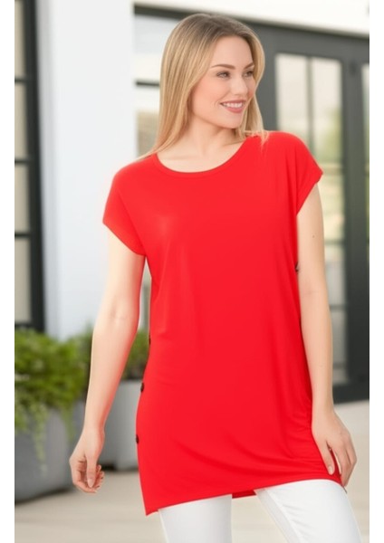 Cap Sleeve Dekoratif Yandan Düğme Detaylı Bluz fiyatları