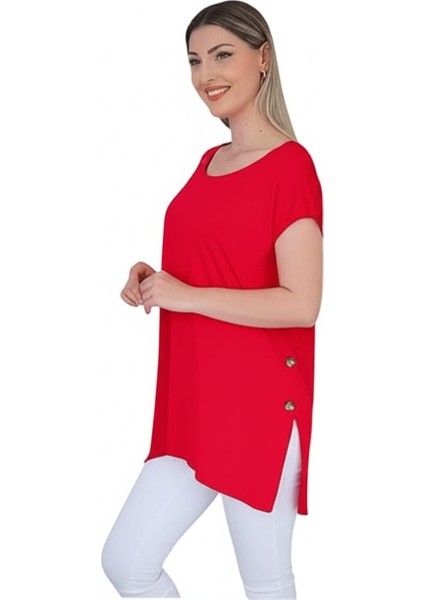 Cap Sleeve Dekoratif Yandan Düğme Detaylı Bluz modelleri