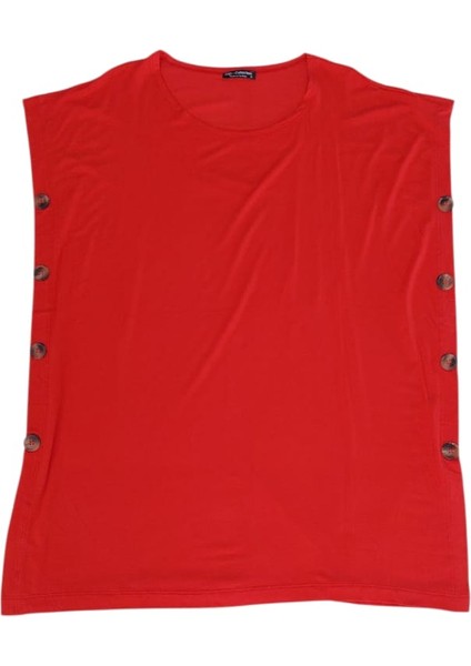 Cap Sleeve Dekoratif Yandan Düğme Detaylı Bluz indirimleri