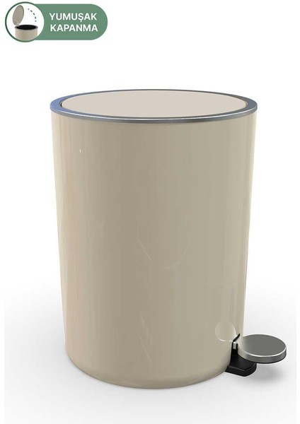 Lenox 5 Lt Pedallı Banyo Mutfak Ofis Çöp Kovası - Bej