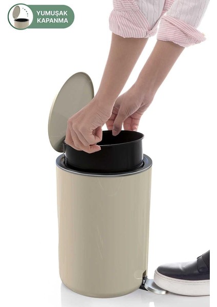 Lenox 5 Lt Pedallı Banyo Mutfak Ofis Çöp Kovası - Bej fiyatları