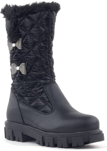 Siyah Uzun Fermuarlı Kurdeleli Kız Çocuk Yağmur Çizmesi