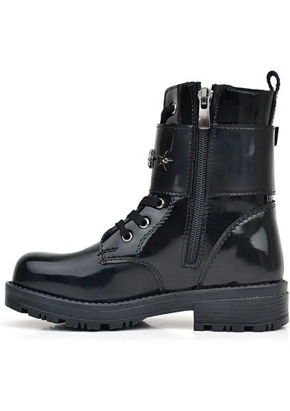 Siyah Rugan Bağcıklı Fermuarlı Yıldız Detaylı Kız Çocuk Bot modelleri