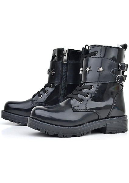 Siyah Rugan Bağcıklı Fermuarlı Yıldız Detaylı Kız Çocuk Bot fırsatları