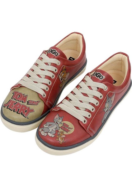 Kadın Vegan Deri Turuncu Sneakers - Warner Bros Tom ve Jerry Tasarım
