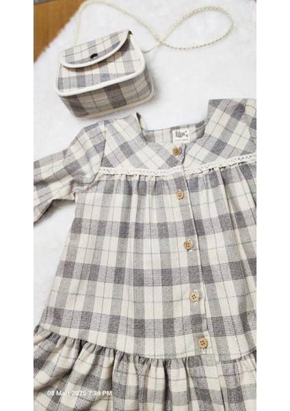 Kız Çocuk Keten Elbise Çanta Hediyeli 2'li Takım fiyatları