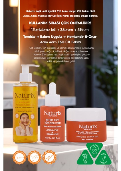 Kojik Asitli 3'lü Leke Karşıtı Bakım Seti | Yüz Temizleme Jeli 250 ml + Serum 30 ml + Krem 50 Ml modelleri