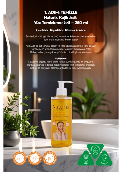 Kojik Asitli 3'lü Leke Karşıtı Bakım Seti | Yüz Temizleme Jeli 250 ml + Serum 30 ml + Krem 50 Ml fırsatları