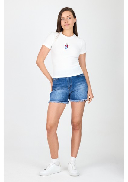 Beyaz Ayıcık Nakış Işlemeli Crop Tişört 9203M modelleri