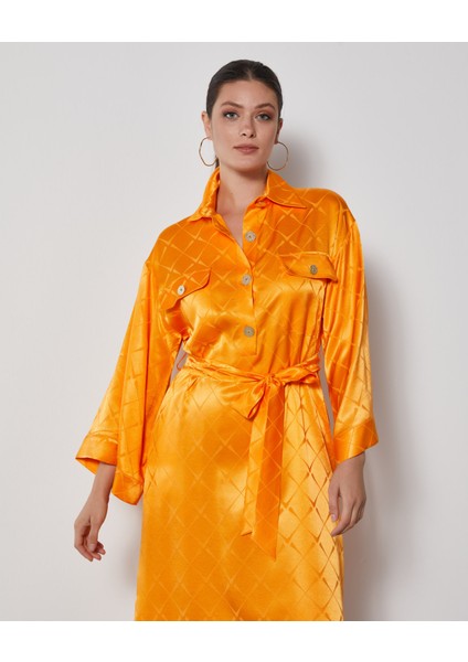 Kadın Midi Elbise - Gold Düğme Detaylı - Kemerli - Zarif ve Şık - Günlük ve Özel Gün Için Elbise modelleri