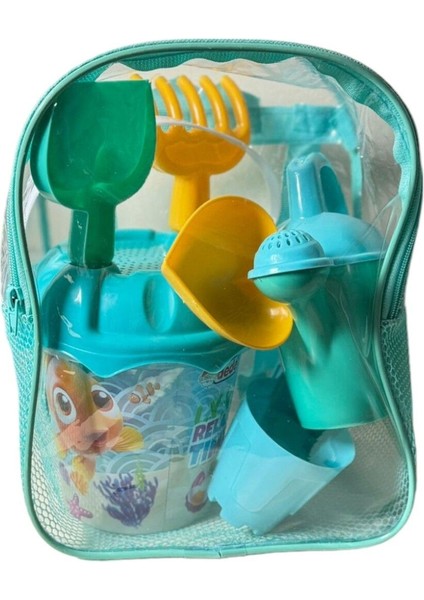 Sırt Çantalı 8 Parça Plaj Deniz Kum Kovası Kova Kürek Tırmık Suluk Seti