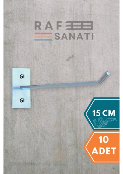 10 Adet Duvar Kancası 15 cm Duvar ve Suntaya Monte Askı Vidalı Kanca Raf Kancası Raf Askısı Aksesuar Tel