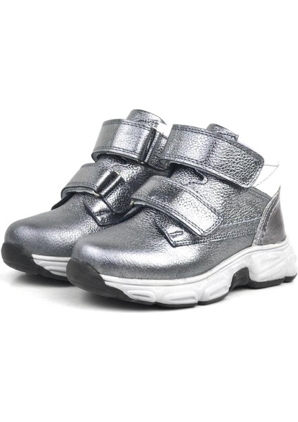 Hakiki Deri Platin Gri Cırtlı Kürklü Kız Çocuk Spor Bot modelleri