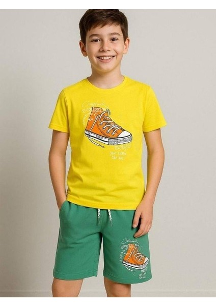 Erkek Çocuk Pamuklu Ayakkabı Baskılı Şortlu Takım