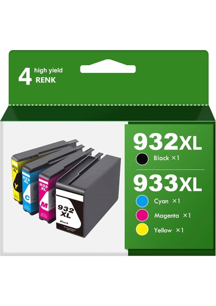 932XL/933XL Hp Officejet 7110 (CR768) A3 Eprinter Yazıcı Uyumlu 4 Renk Çipli Muadil Kartuş Seti fiyatları