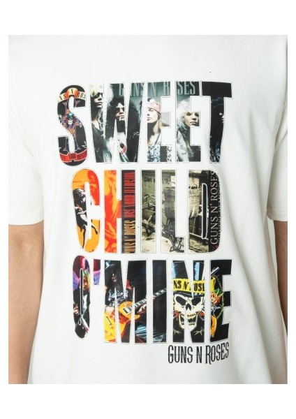 Oversıze Unisex Baskılı T-Shırt Gusnroses Whıte