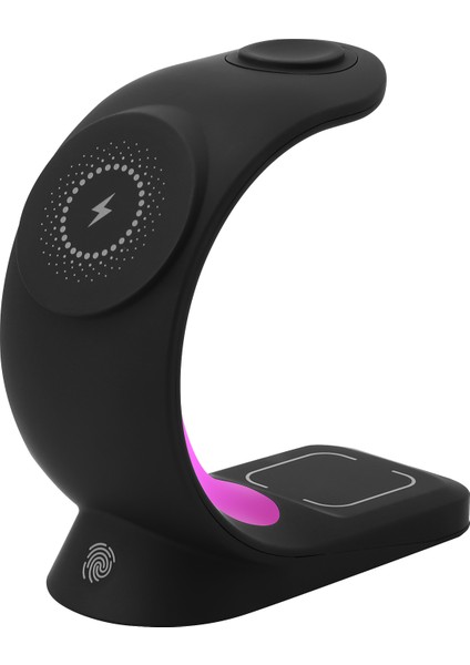 SL-CW20 Telefon, Saat, Kulaklık Uyumlu 15W Siyah Rgb Kablosuz Şarj Cihazı