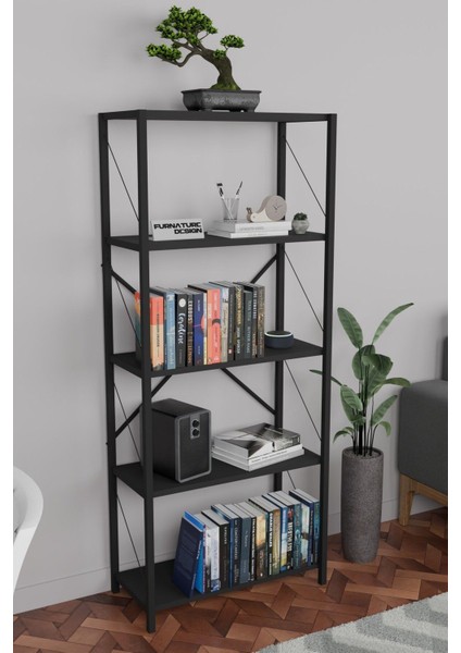 Metal Kitaplık 5 Raflı Dekoratif Kitaplık 150 cm - Siyah fiyatları