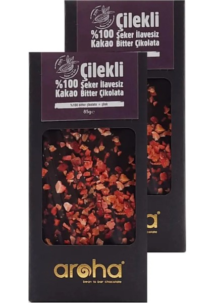 İkili Avantaj Paket Kakao Çilekli Şeker İlavesiz Bitter Çikolata 85 g x 2 Adet