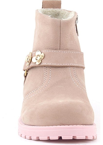 Chiron Hakiki Deri Pembe Fermuarlı Çiçekli Kız Çocuk Bot modelleri