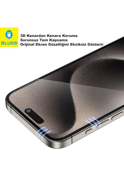 3D Airbag iPhone 15 Uyumlu Kenar Darbelere Dirençli Tam Kavrayan Kavisli Cam Ekran Koruyucu