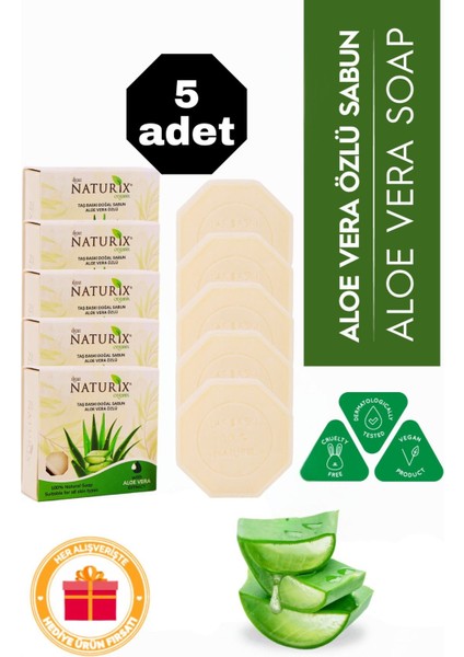 Aloe Vera Özlü Taş Sabun 5’li Eko Paket Nemlendirici ve Gözenek Destekleyici Bakım - 5X125 gr