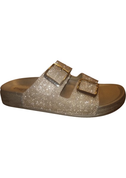 Elegance Zenne 7324 Monta Çift Toka Kutulu Günlük Terlik Altın