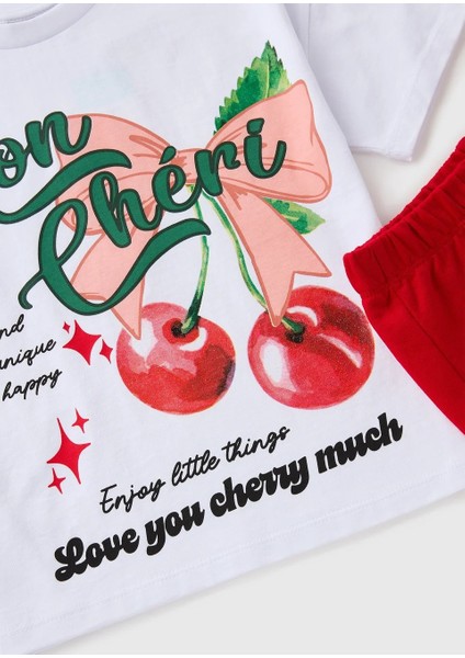 Kız Çocuk "mon Chéri" Yazı Baskılı Kiraz Temalı T-Shirt ve Şort Takım fiyatları