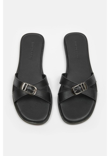 Mazzeo Siyah Hakiki Deri Kadın Terlik