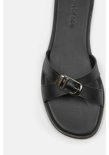 Mazzeo Siyah Hakiki Deri Kadın Terlik modelleri