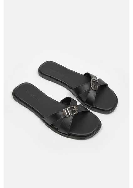 Mazzeo Siyah Hakiki Deri Kadın Terlik indirimleri