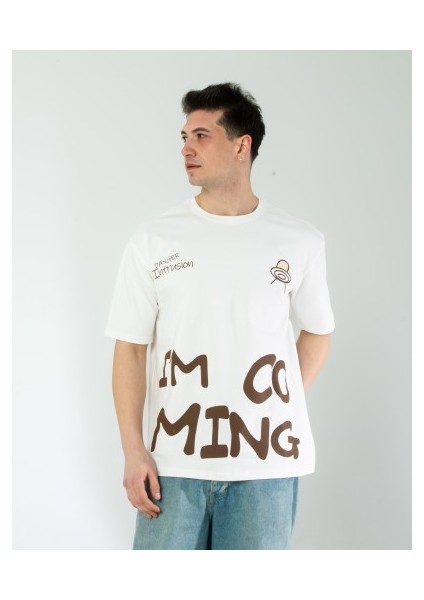 Oversıze Unisex Baskılı T-Shırt Intrusıon Ecrou