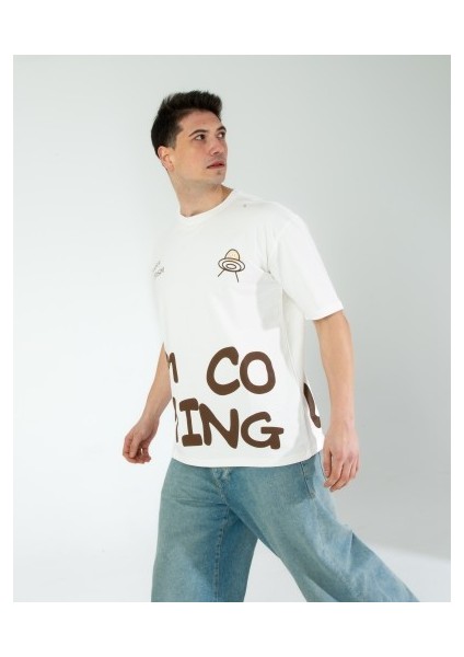 Oversıze Unisex Baskılı T-Shırt Intrusıon Ecrou modelleri